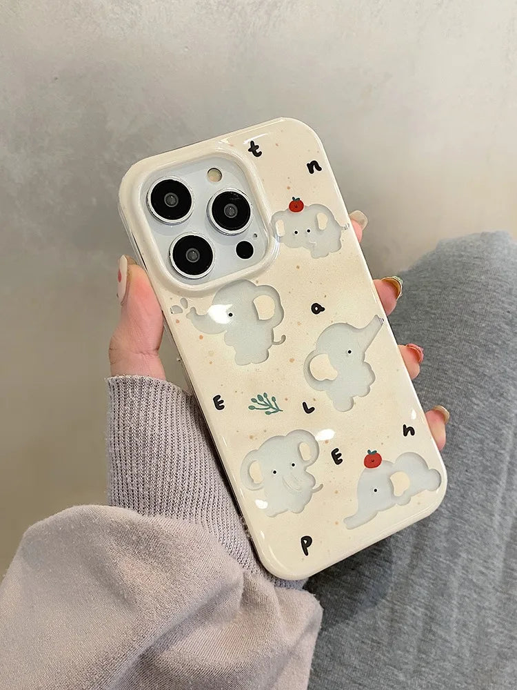 حافظات هواتف لطيفة لهاتف iPhone 15 Pro Max و14 و13 و12 و11 - فيل مجوف كرتوني - TSP265