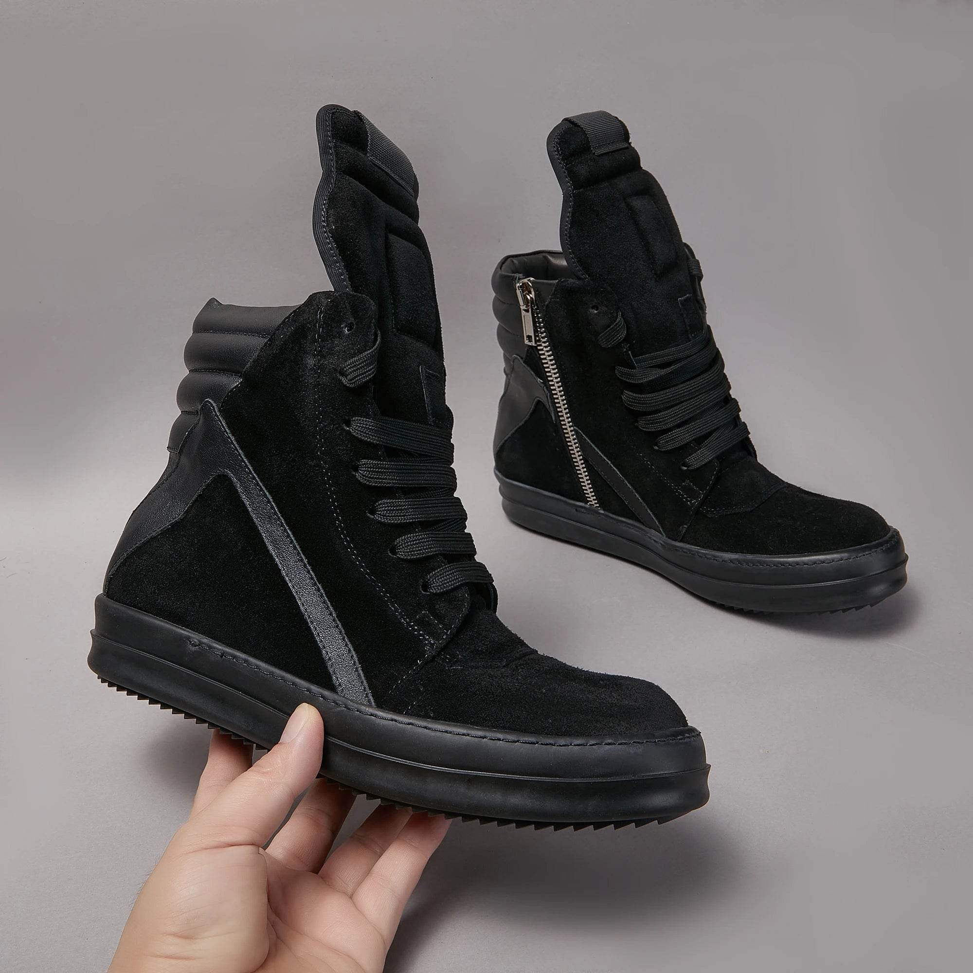 Brand Men Shoe Casual High Top Women Sneaker Quality Black Leather Geobasket Fashion Thick-sole Roman Zip Luxury Ankle Boot - Touchy Style