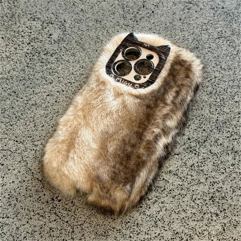Cute Cat Fluffy Gradient Plush Phone Case For iphone 16 15 13 12 Pro Max 14 Plus 11 Girl Winter Warm Cover Cartoon Soft Shell