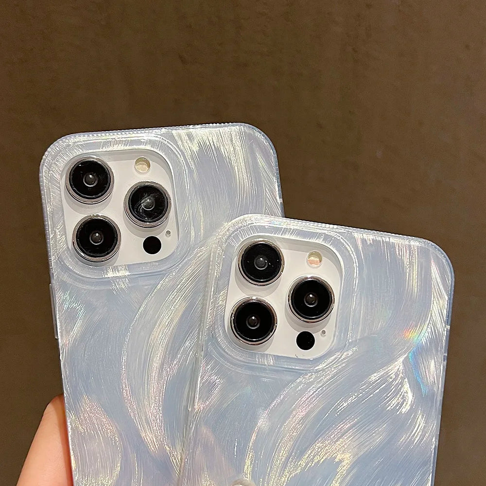 حافظات هواتف لطيفة لطرازات iPhone 15 و14 و13 و12 Pro Max و11 Pro - نمط ريش متدرج بالليزر - TSP522