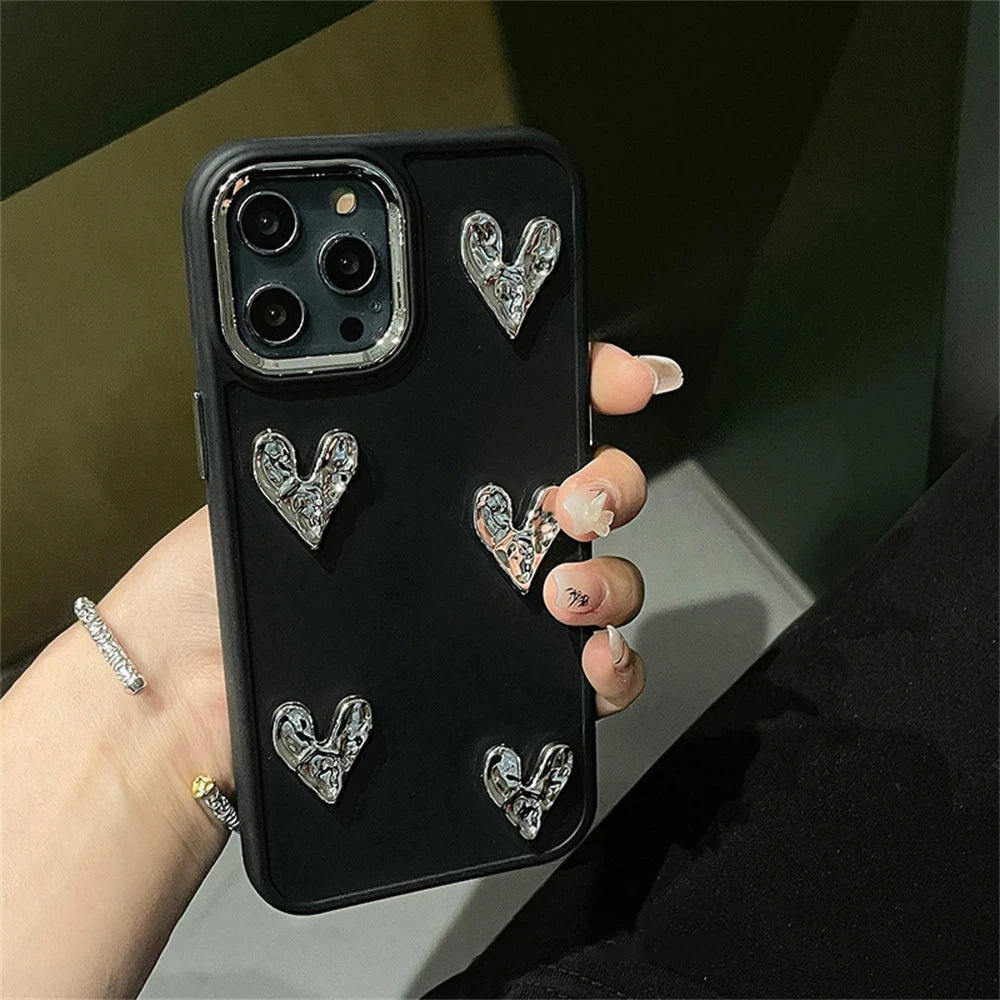 حافظات هاتف لطيفة لهاتف iPhone 14 Pro Max و13 و12 و11 وX وXS وXR و7 و8 Plus - غطاء ثلاثي الأبعاد بلون الحلوى على شكل قلب - TSP360
