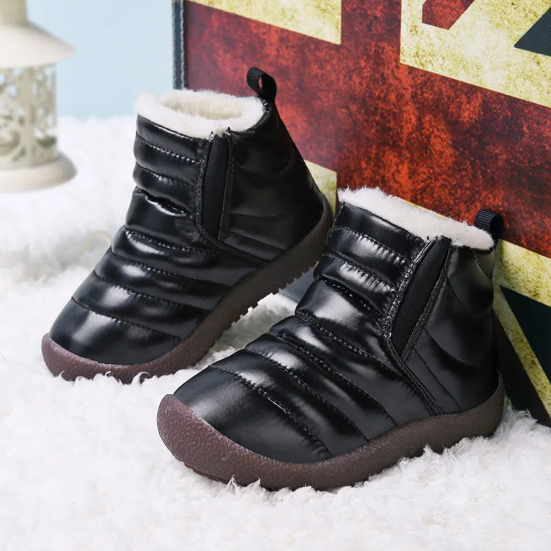 New Winter Children Shoes Leather Waterproof Warm Boots For Brand Girls Boys Plush Boots Fashion Sneakers Baby Snow Boot