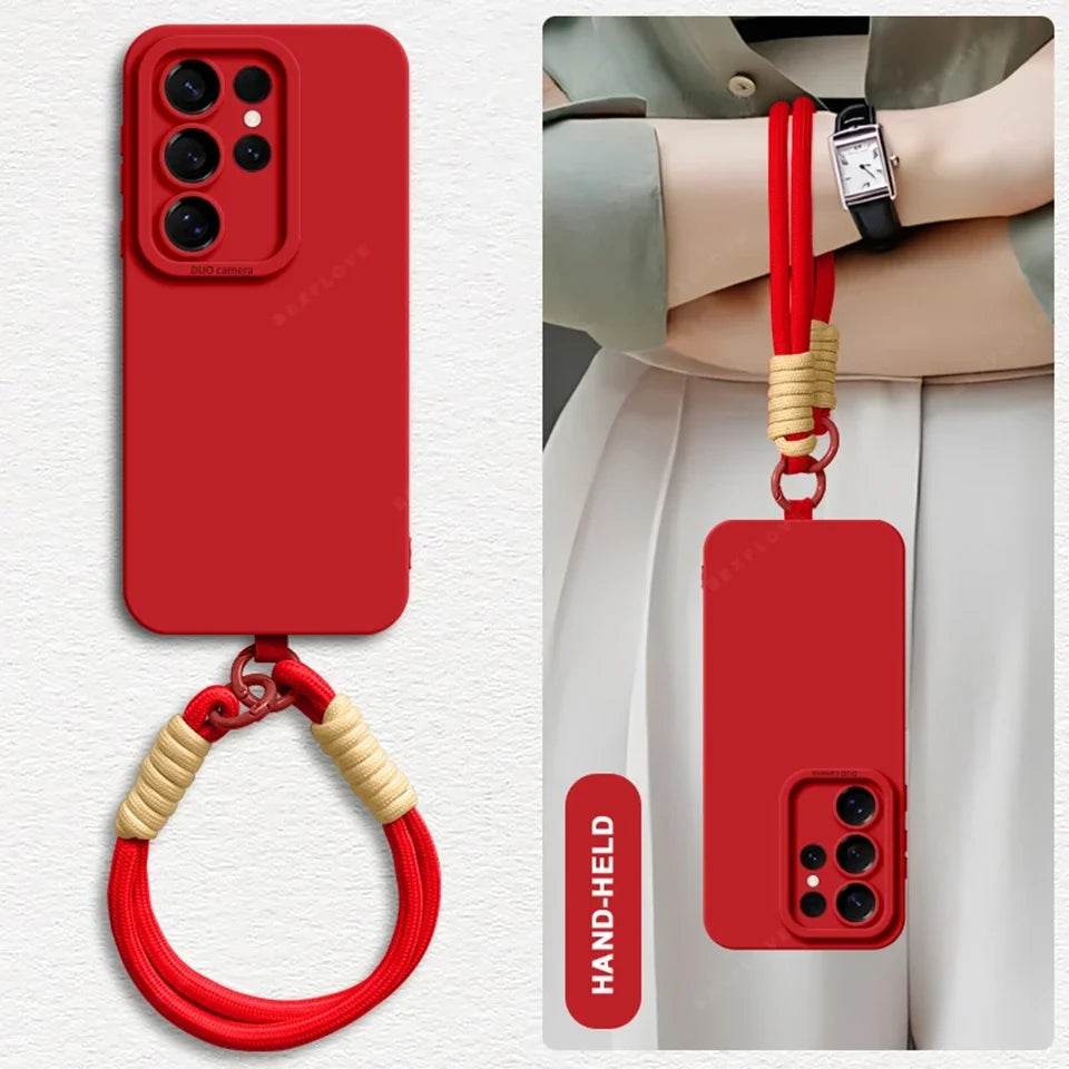 Liquid Silicone Wrist Strap Phone Case For Galaxy S24 S23 S22 S25 Ultra Plus A54 A53 A52 A55 5G Lanyard Original Cover - Touchy Style