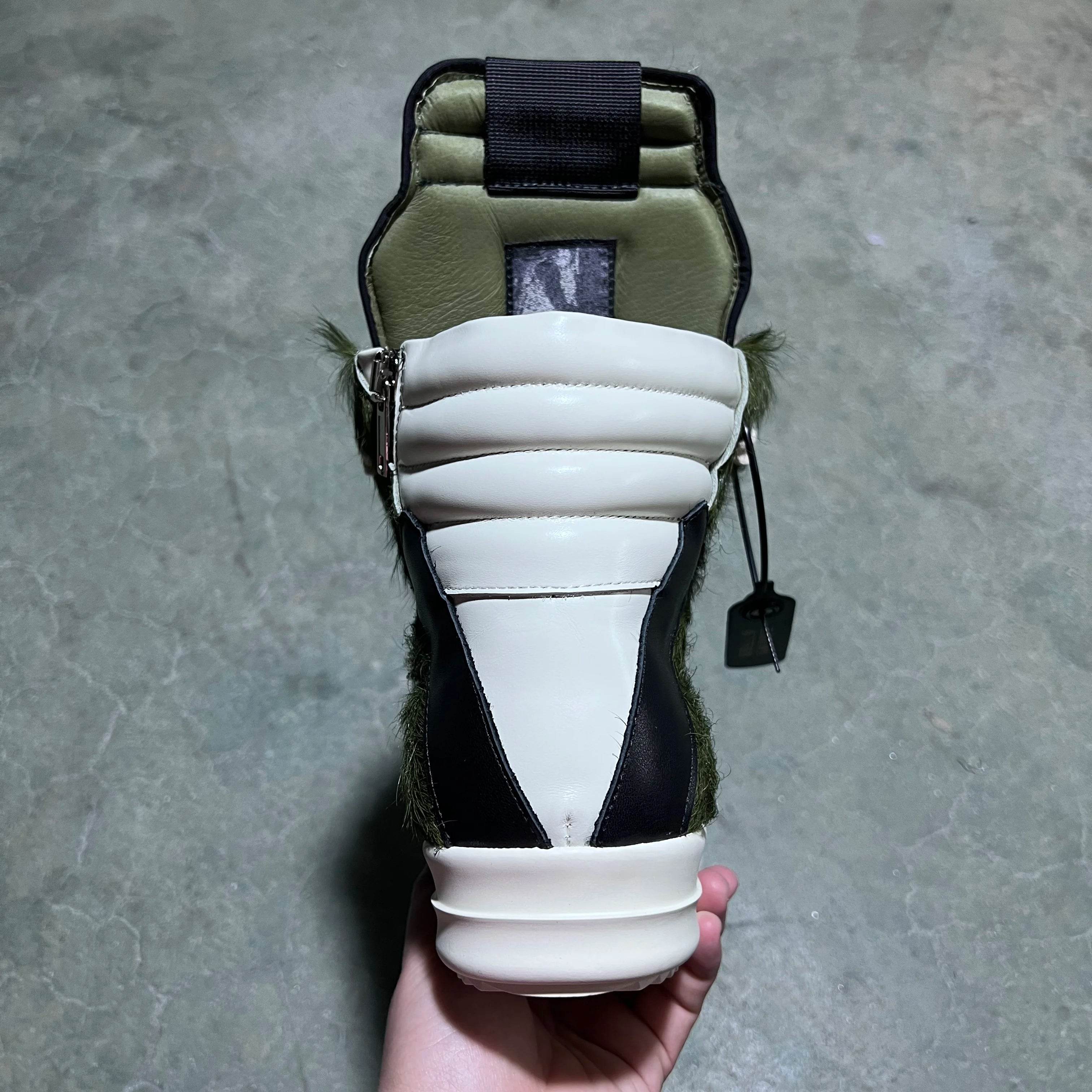 Brand Women Designer Ankle Boot Horse Fur Casual High Top Men Sneaker Leather Geobasket Army Green Zip Quality Thick-sole Shoe - Touchy Style