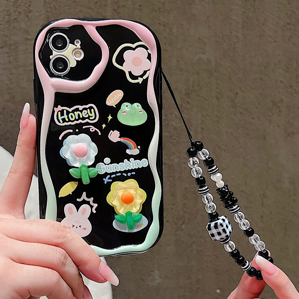 حافظات هواتف لطيفة لهاتف iPhone 7 و8 وXR وX وXS Max و11 و12 و13 و14 و15 Pro Max - غطاء ناعم مزين بنقشة زهور ثلاثية الأبعاد - TSP430