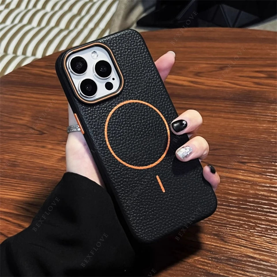 Leather Magnetic Phone Case For iPhone 15 14 13 12 11 16 Pro Max Plus SE XR X XS MAX For Magsafe Wireless Charge Protector Cover