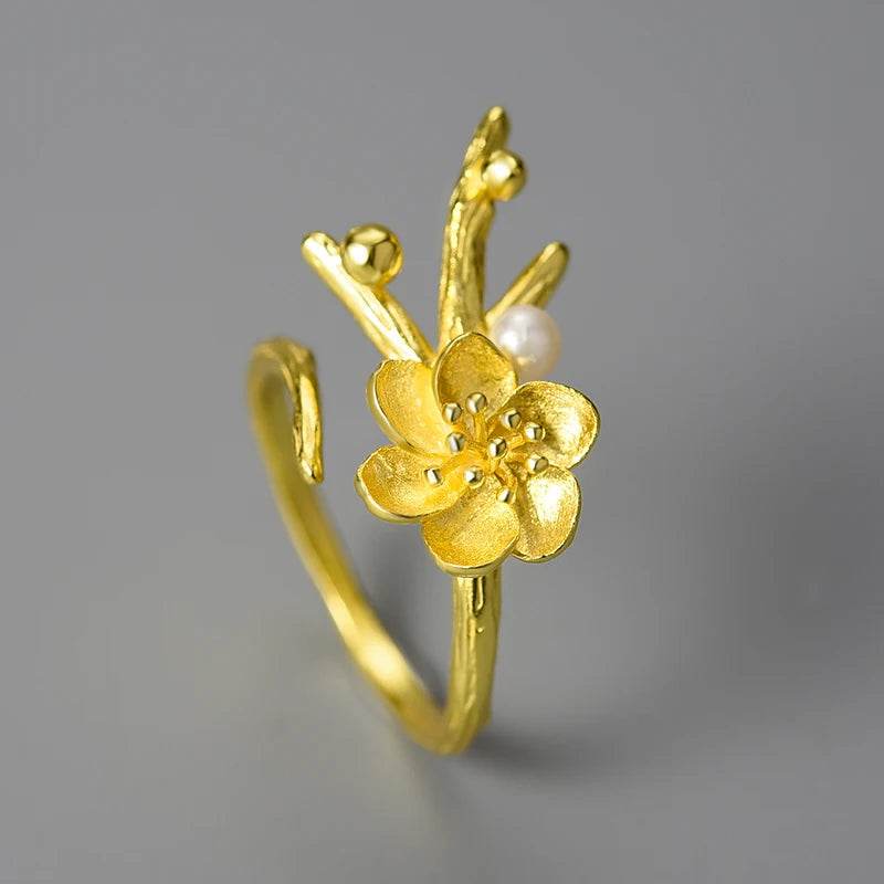 Lotus Fun Natural Pearl Adjustable Vintage Winter Blossom and Snow Flower Rings for Women Gift 925 Sterling Silver Fine Jewelry - Touchy Style