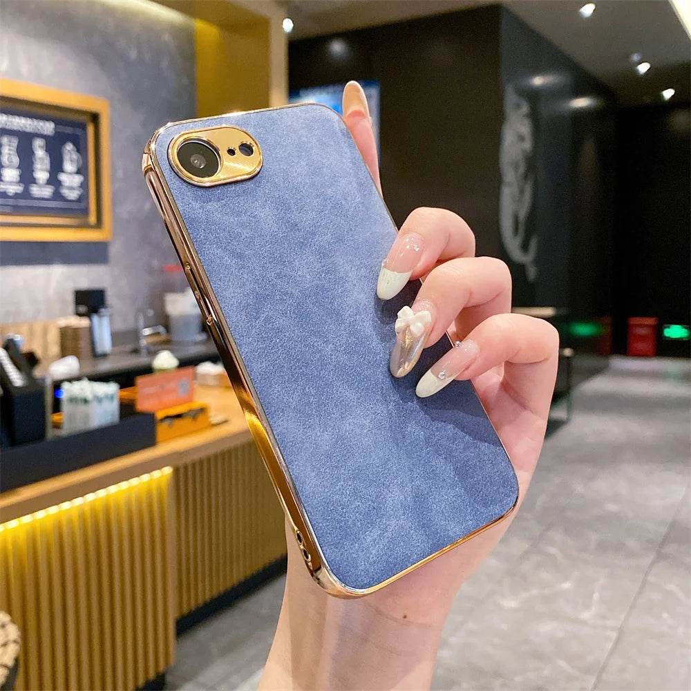 16e Luxury Leather Texture Phone Case For iPhone 16e SE4 16E 2025 Plating Shockproof Frame All Inclusive Metal Lens Back Cover - Touchy Style