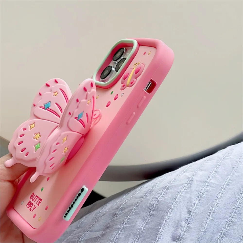 Cute Phone Cases for iPhone 15/14/13/12/11 - 3D Butterfly Holder - TSP324