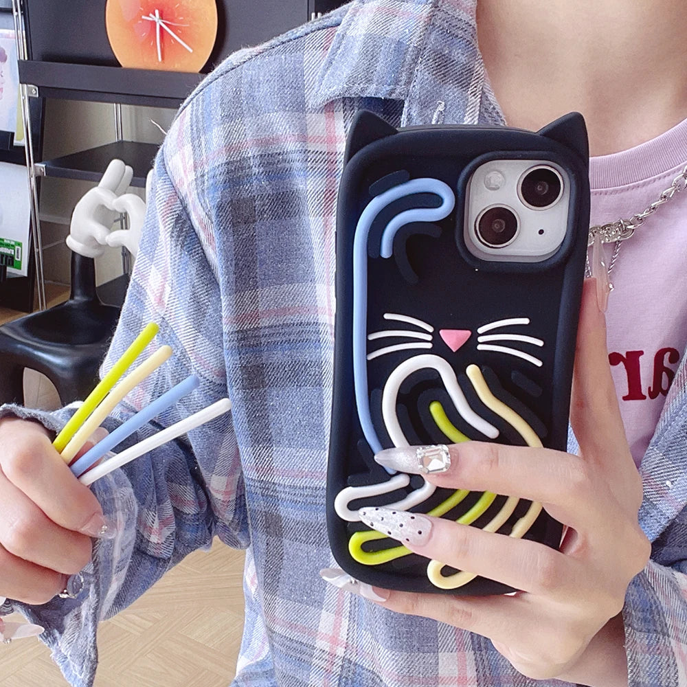 Funny Meow Meow Cat Relieve Stress Case Soft Silicone Cover For iPhone 15 14 13 Pro Max