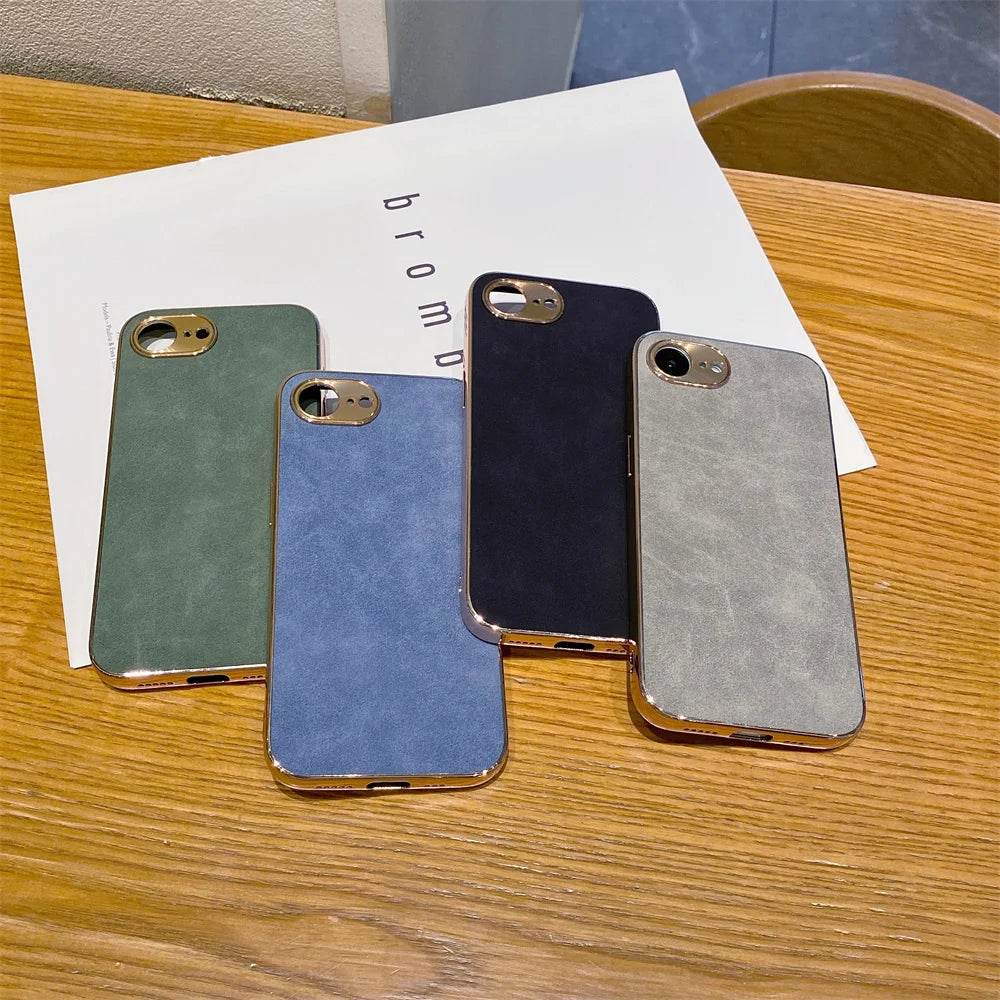 16e Luxury Leather Texture Phone Case For iPhone 16e SE4 16E 2025 Plating Shockproof Frame All Inclusive Metal Lens Back Cover - Touchy Style