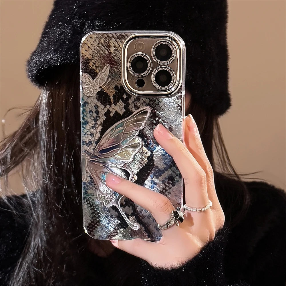 Korean Cute 3D Plating Love Heart Phone Case For iPhone 16 15 13 12 11 Pro Max 14 Plus Lens Protective Cover