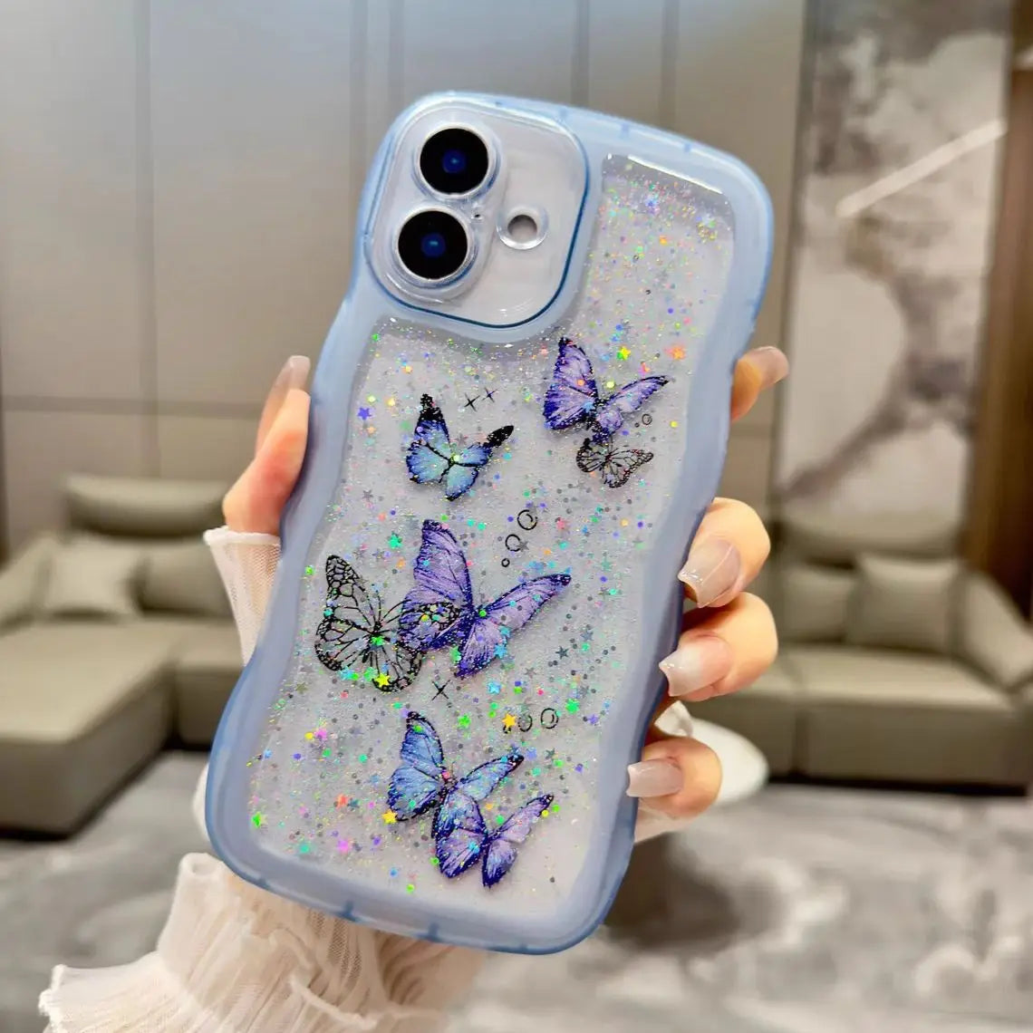 Cute Phone Cases: Bling Glitter Butterfly Bumper for iPhone 7-15 Pro Max - TSP308