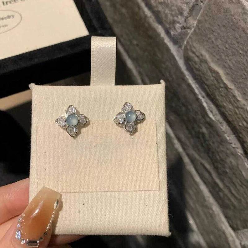 PANJBJ 925 Sterling Silver Blue Crystal Studs Earrings For Women Zircon Geometry Design Sweet Banquet Jewelry Gift Dropshipping - Touchy Style