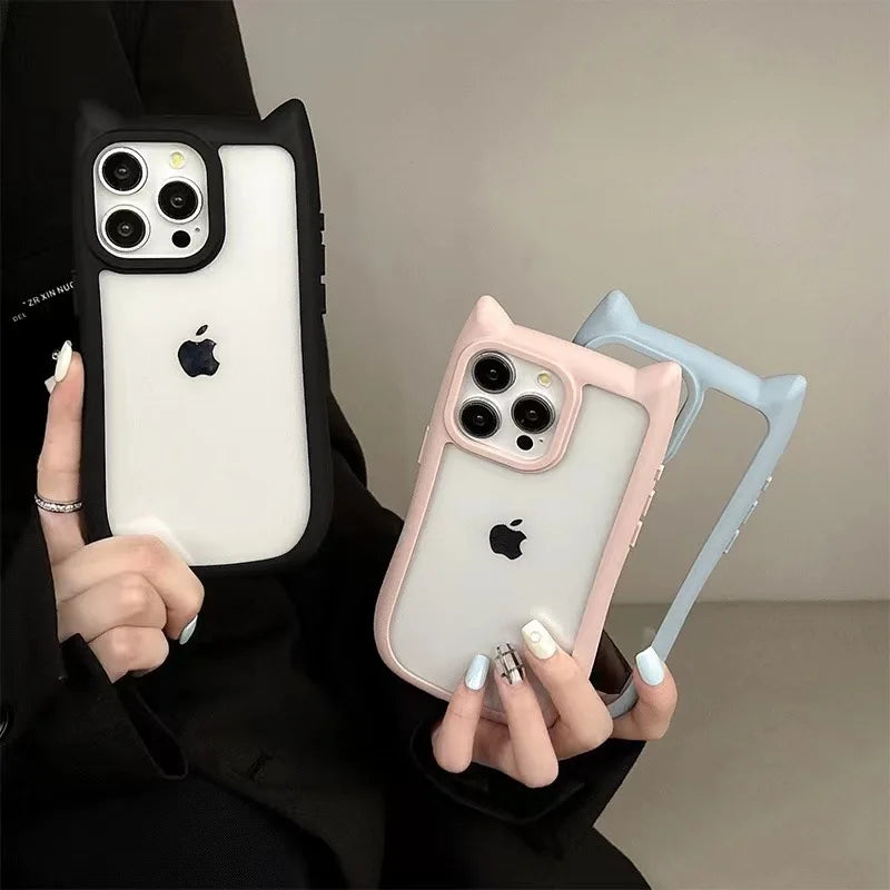حافظات هاتف لطيفة TSP38 لهواتف iPhone 11، 12، 13، 14، 15 Pro Max - تصميم أذن القطة من السيليكون الناعم - غطاء ممتص للصدمات