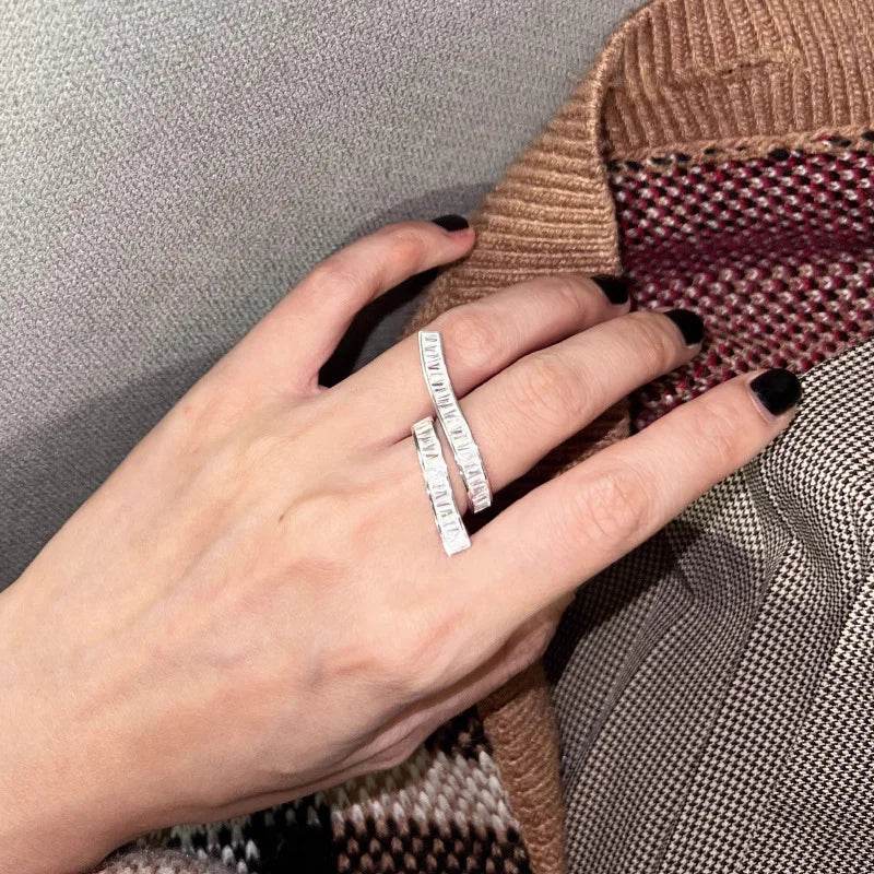 PANJBJ 925 Sterling Silver Irregular Zircon Rings For Women Splicing Versatile Originality Open Jewelry Gift Dropshipping - Touchy Style