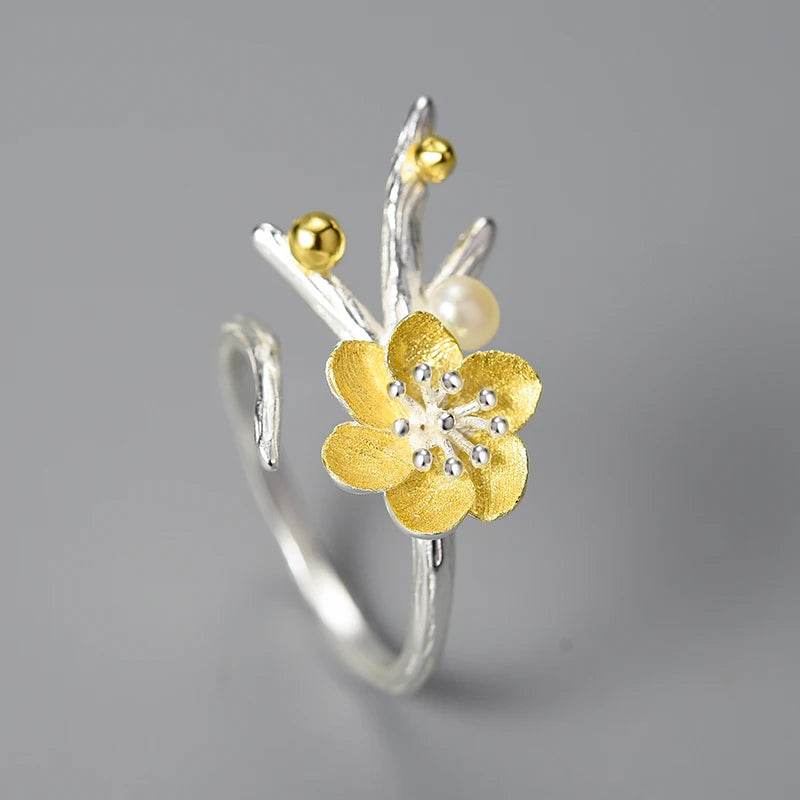 Lotus Fun Natural Pearl Adjustable Vintage Winter Blossom and Snow Flower Rings for Women Gift 925 Sterling Silver Fine Jewelry - Touchy Style