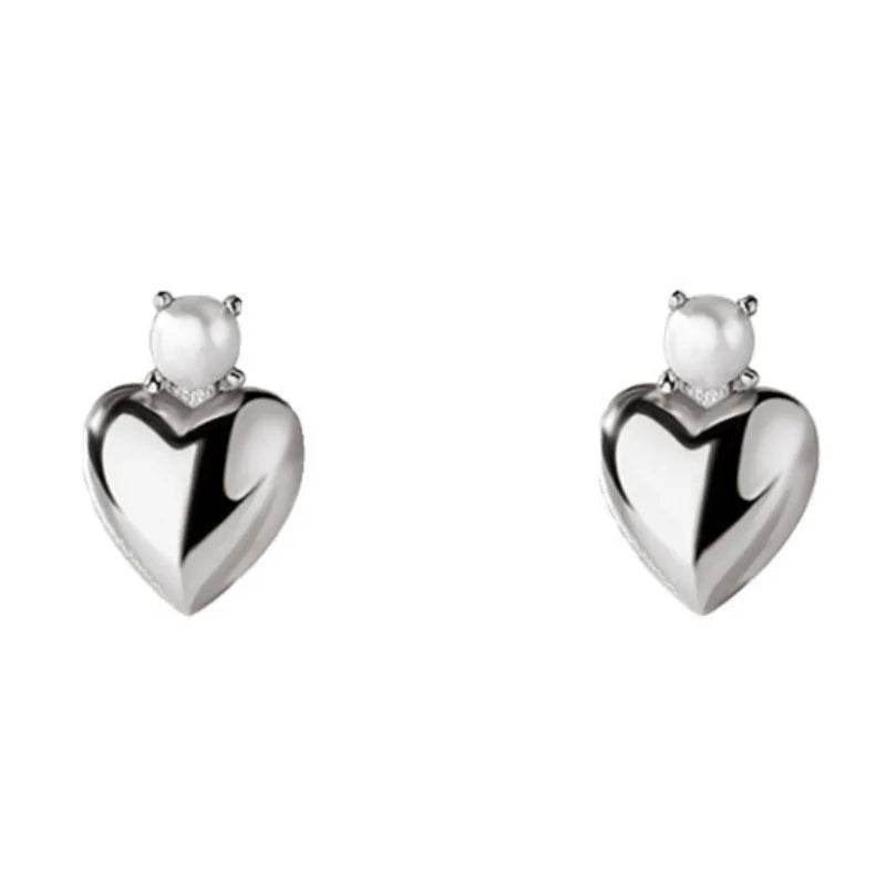 PANJBJ 925 Sterling Silver Love Heart Earrings For Women Pearl Temperament Sweet Romantic Jewelry Party Gift Dropshipping - Touchy Style