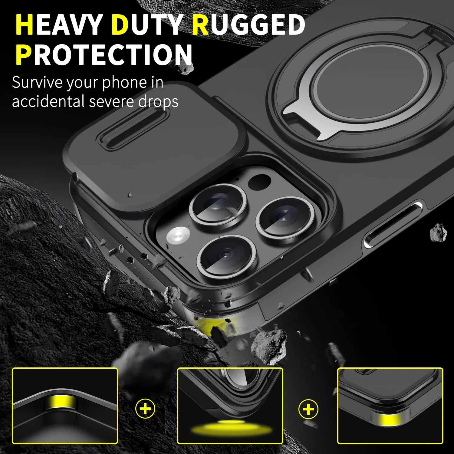 Slide Camera Protection Magnetic Bracket Magsafe Case for iPhone 15 12 11 13 14 16 Pro Max 16 Plus Heavy-Duty Rugged Armor Cover