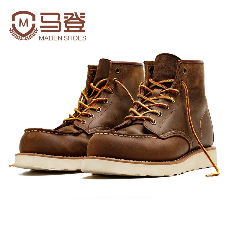 Maden Vintage 875 Ankle Boots Durable Leather High-top Shoes For Men Winter Round Toe Cowboy Boots Safety Work Shoes