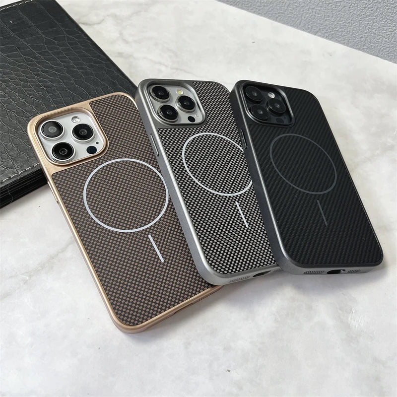 Carbon Fiber Textured Magnetic Phone Case for Magsafe IPhone 16 15 14 13 12 11 Pro Max Plus 16Pro 15Pro IPones Mac Safe Cover