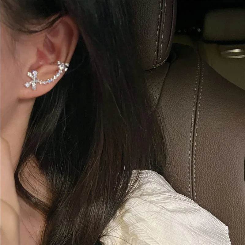 PANJBJ 925 Sterling Silver Bowknot Studs Earring for Women Zircon Asymmetric Originality Versatile Jewelry Gift Dropshipping - Touchy Style