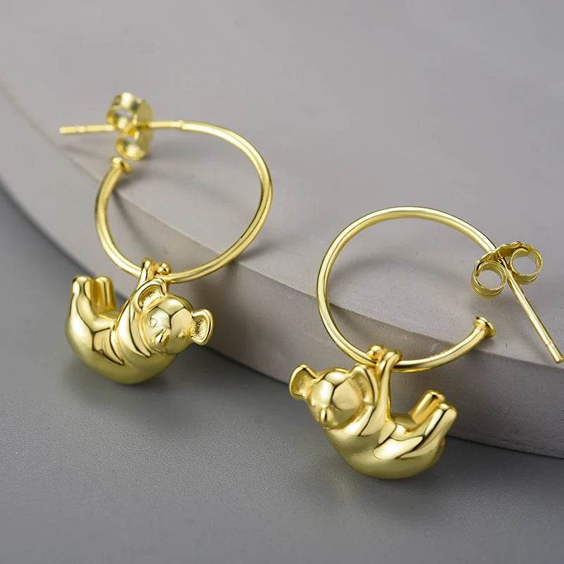 Lotus Fun 18K Gold Cute Koala Round Hoop Earrings for Women Gift Real 925 Sterling Silver Original Luxury Quality Fine Jewelry - Touchy Style