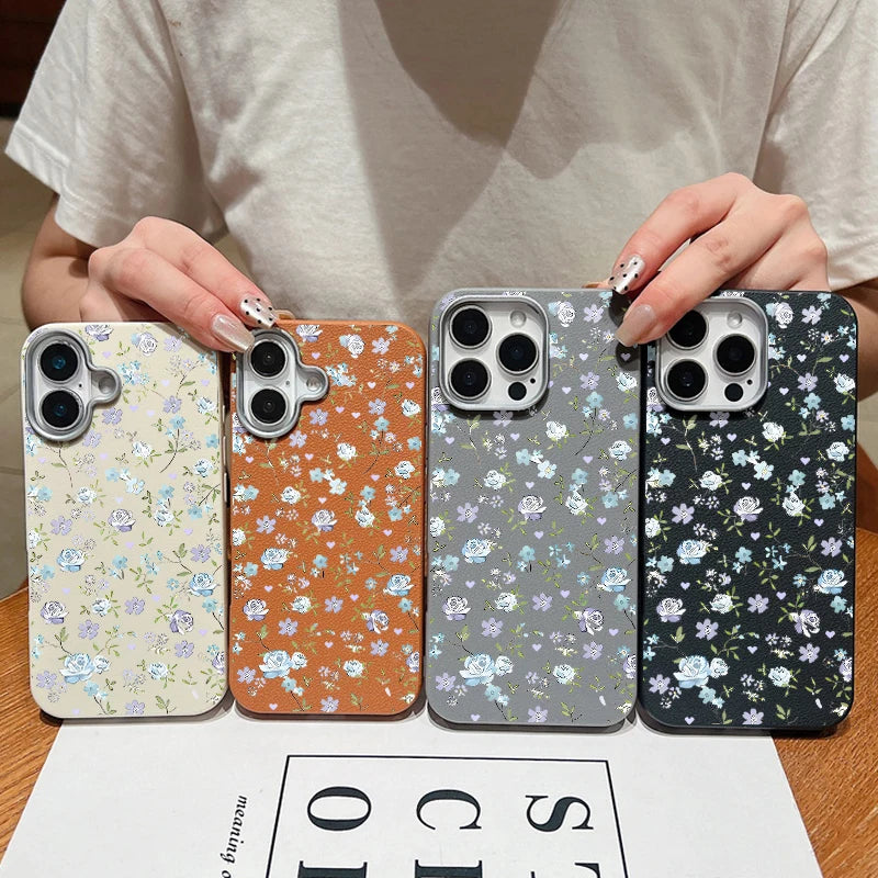 Blue Rose Flower Print Phone Case For iPhone 15 Case iPhone 16 14 13 12 Pro Max 14 Plus 11 Shockproof Leather Texture TPU Cover