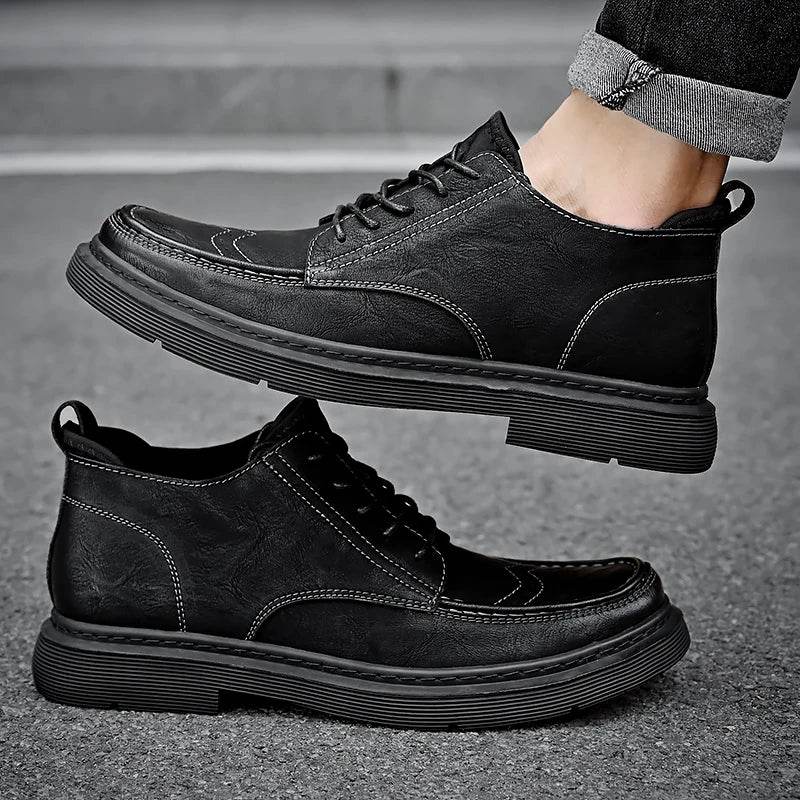 Classic autumn winter casual leather men boots Brogue lace up anti slip soles daily outdoor walking shoes for man - Touchy Style