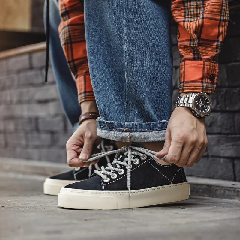 Maden Casual Thick-soled Canvas Shoes Black Low-top Height-increasing Shoes Versatile Sports Sneakers for Men&