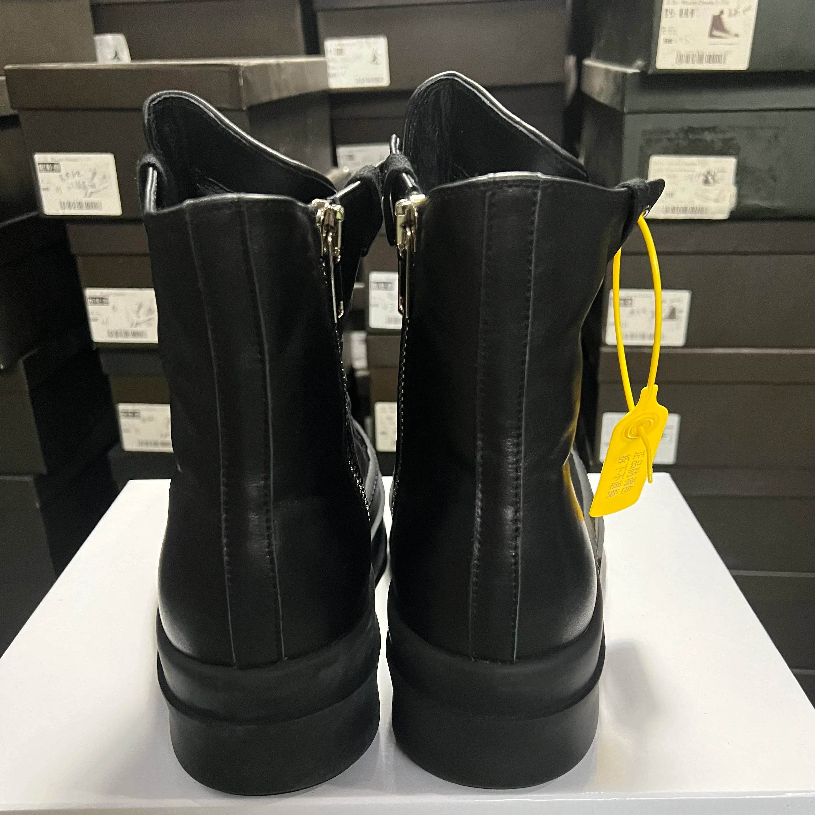 Round Designer Women Ankle Boot Platform 6cm High Original Casual Luxury Girl Dress Black Owens Leather Zip Flat Street Shoe - Touchy Style