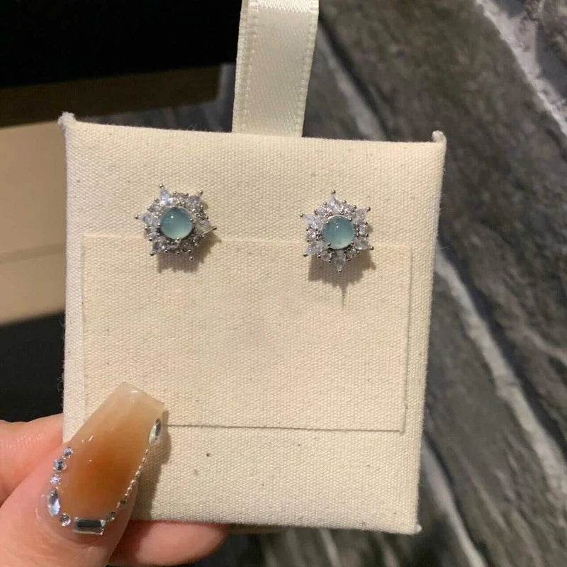 PANJBJ 925 Sterling Silver Blue Crystal Studs Earrings For Women Zircon Geometry Design Sweet Banquet Jewelry Gift Dropshipping - Touchy Style