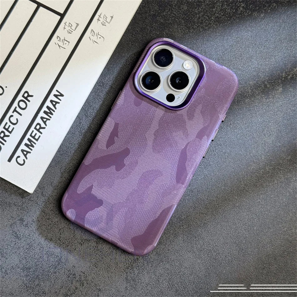 Luxury Wireless Charge Camouflage For iPhone 15 16 14 13 12 Pro Max 16pro Case Magnetic For MagSafe Shockproof Armor Back Cover