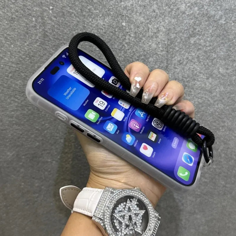 Glitter Laser Matte Wrist Strap Case For iPhone 16 15 14 13 12 11 Pro Max 8 7 Plus XR XS X SE Colorful Lanyard Shockproof Cover
