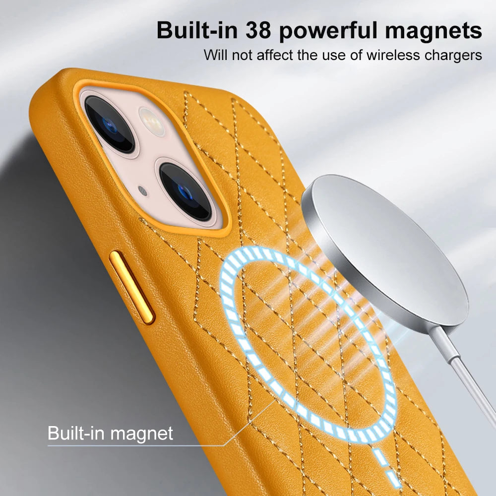 Clearance Sale Leather For Magsafe Case For iPhone 13 Pro Max 13Pro 13 mini Women Fashion Magnetic Stitching Luxury Back Cover
