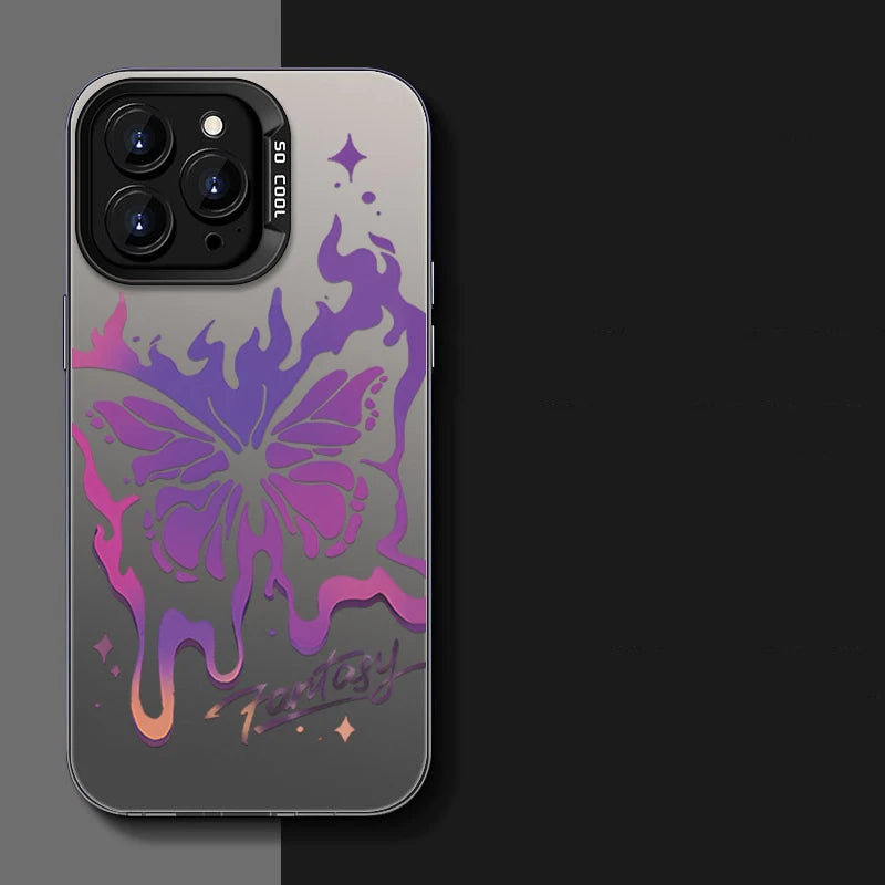 Purple Butterfly Phone Holder Case for iPhone 15 16 14 13 12 11 Pro Max X Xs Max XR 7 8 Plus Mini Luxury Aurora Stand Cover