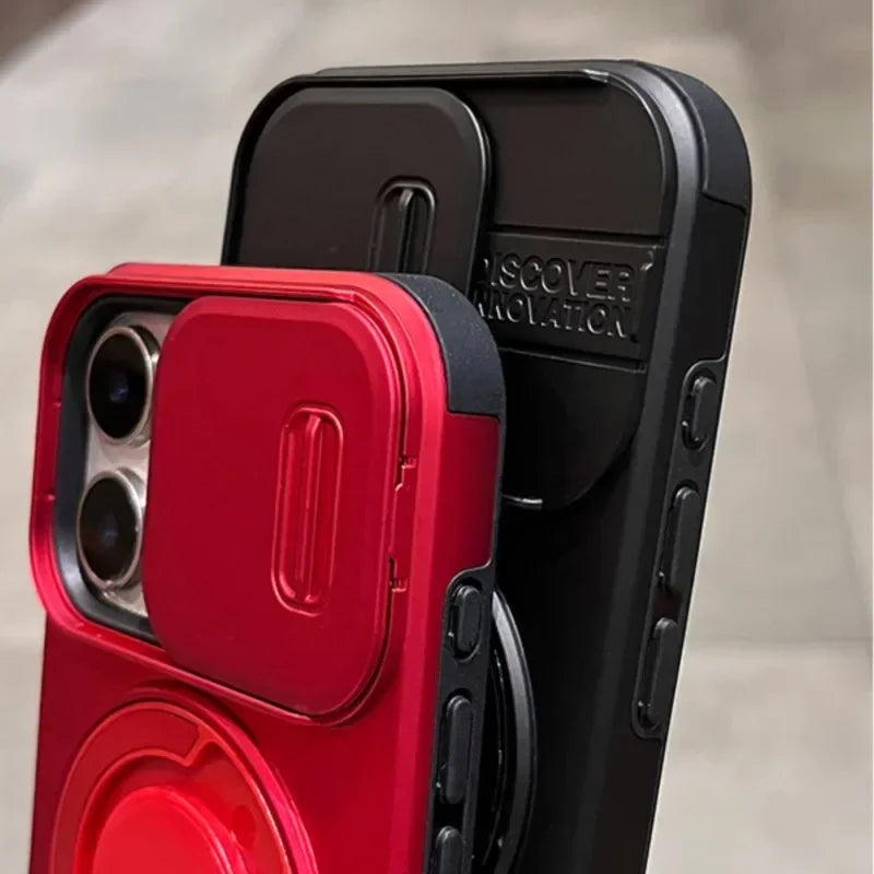 Slide Camera Protection Magnetic Bracket Magsafe Case for iPhone 15 12 11 13 14 16 Pro Max 16 Plus Heavy-Duty Rugged Armor Cover