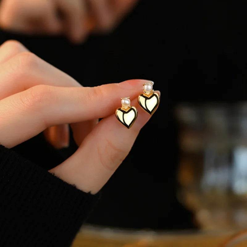 PANJBJ 925 Sterling Silver Love Heart Earrings For Women Pearl Temperament Sweet Romantic Jewelry Party Gift Dropshipping - Touchy Style