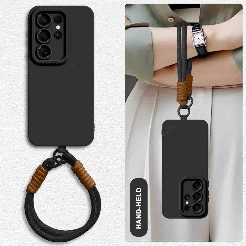 Liquid Silicone Wrist Strap Phone Case For Galaxy S24 S23 S22 S25 Ultra Plus A54 A53 A52 A55 5G Lanyard Original Cover - Touchy Style