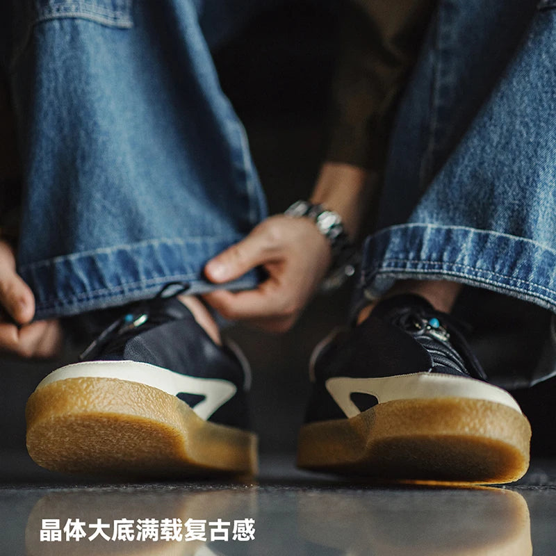 Maden Eagle Feather Retro Skate Shoes for Men Spring and Autumn Thick Bottom Casual Shoes Male Low-Top Versatile Shoes