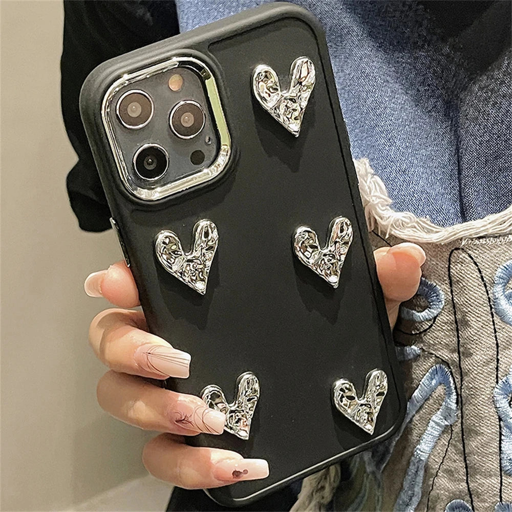 حافظات هاتف لطيفة لهاتف iPhone 14 Pro Max و13 و12 و11 وX وXS وXR و7 و8 Plus - غطاء ثلاثي الأبعاد بلون الحلوى على شكل قلب - TSP360