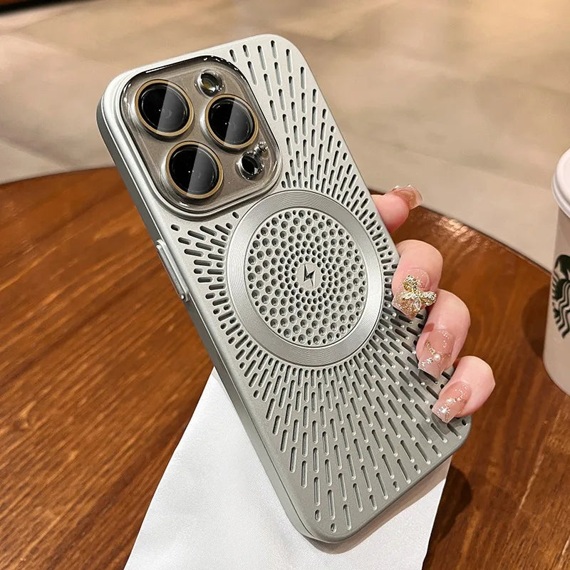 Titanium Heat dissipation Hollow Cases For iPhone 16 Pro Max 14 12 13 15 Pro Max Plus Magnetic Lens protection For Magsafe Cover