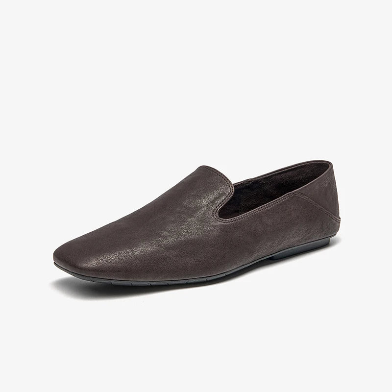 BEAUTODAY Casual Loafers Women Horse Leather Solid Slip-On Square Toe Flats Summer Shallow Boat Ladies Shoes Handmade 26259