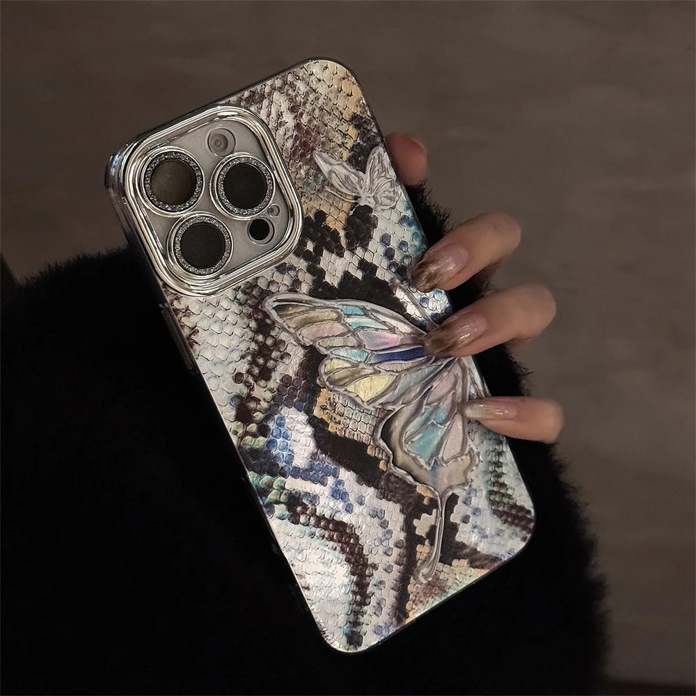 Korean Cute 3D Plating Love Heart Phone Case For iPhone 16 15 13 12 11 Pro Max 14 Plus Lens Protective Cover