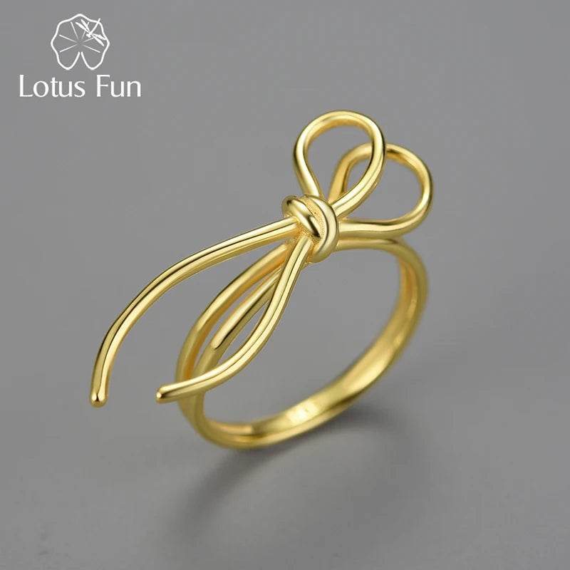 Lotus Fun 18K Gold Exquisite Lovely Knot Long Tassel Dating Rings for Women Gift Real 925 Sterling Silver Original Fine Jewelry - Touchy Style