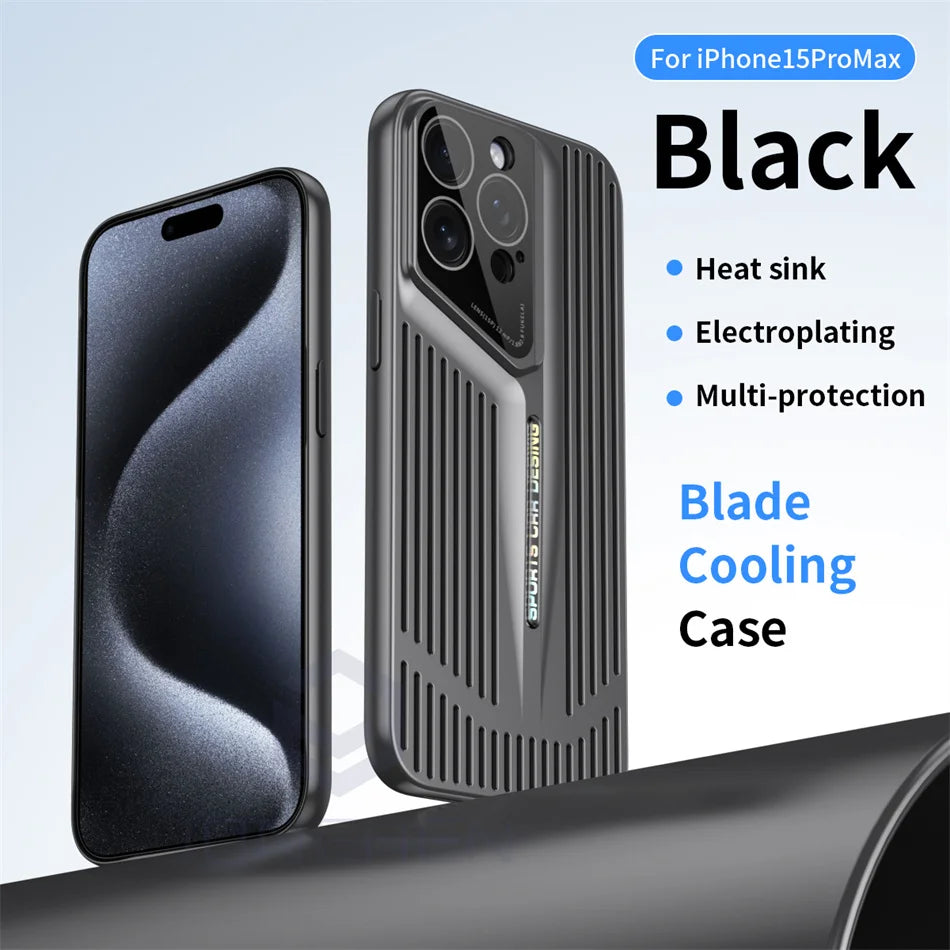 Luxury Heat Dissipation Blade Ultra thin Case For iPhone 15 14 13 12 16 Pro Max Skin Protection Fashion Shockproof Lens PC Cover