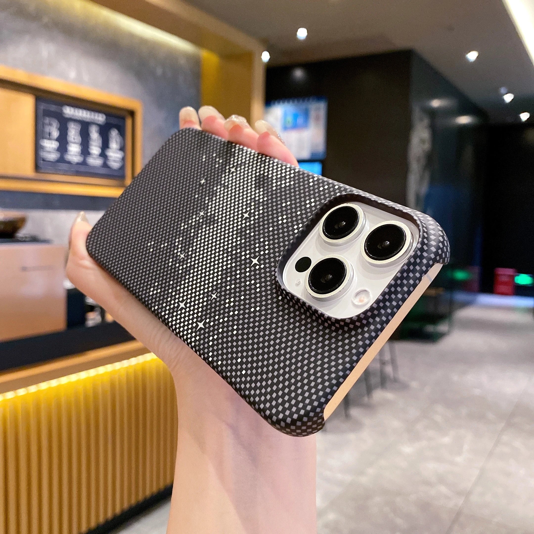 Cute Phone Cases For iPhone 16, 15, 14, 13, and 12 Pro Max models - Hit color Carbon fiber Texture - Hard PC Cover - TSP417