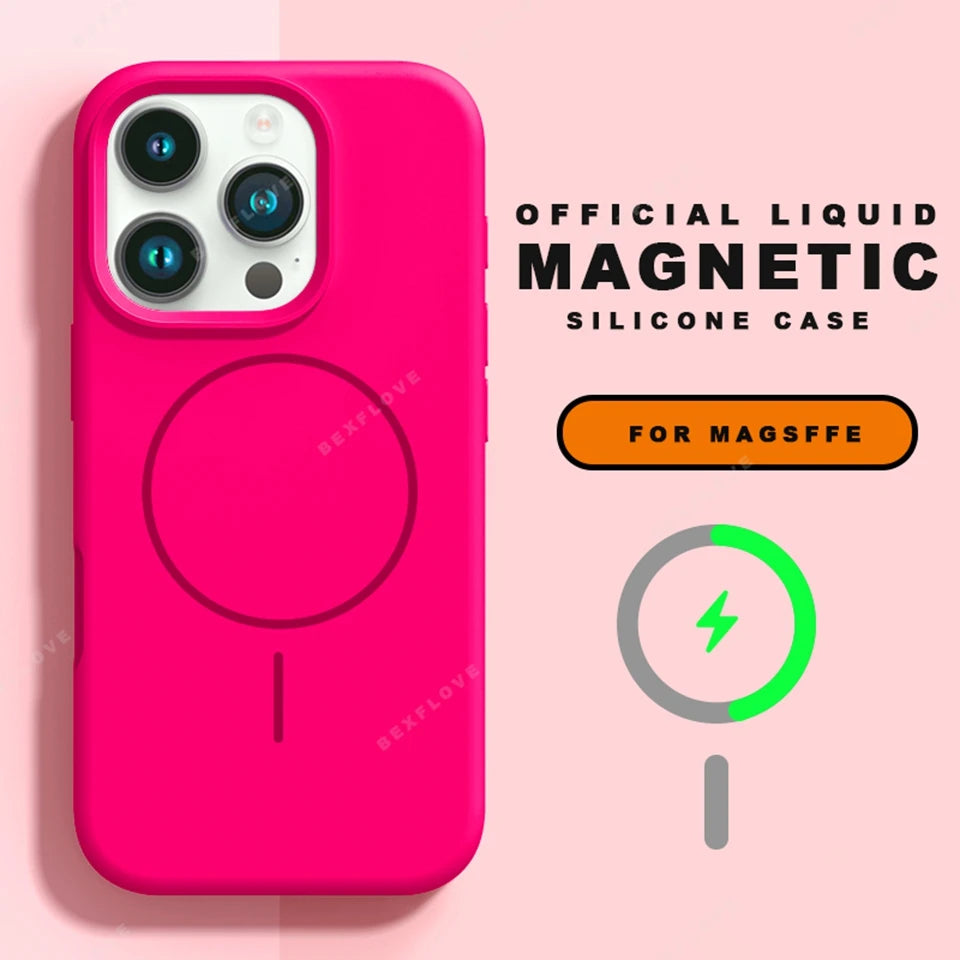 New Magnetic Lanyard Phone Case For iPhone 15 14 16 Plus 11 12 13 16 Pro Max Magsafe Liquid Silicone Strap Protector Soft Cover