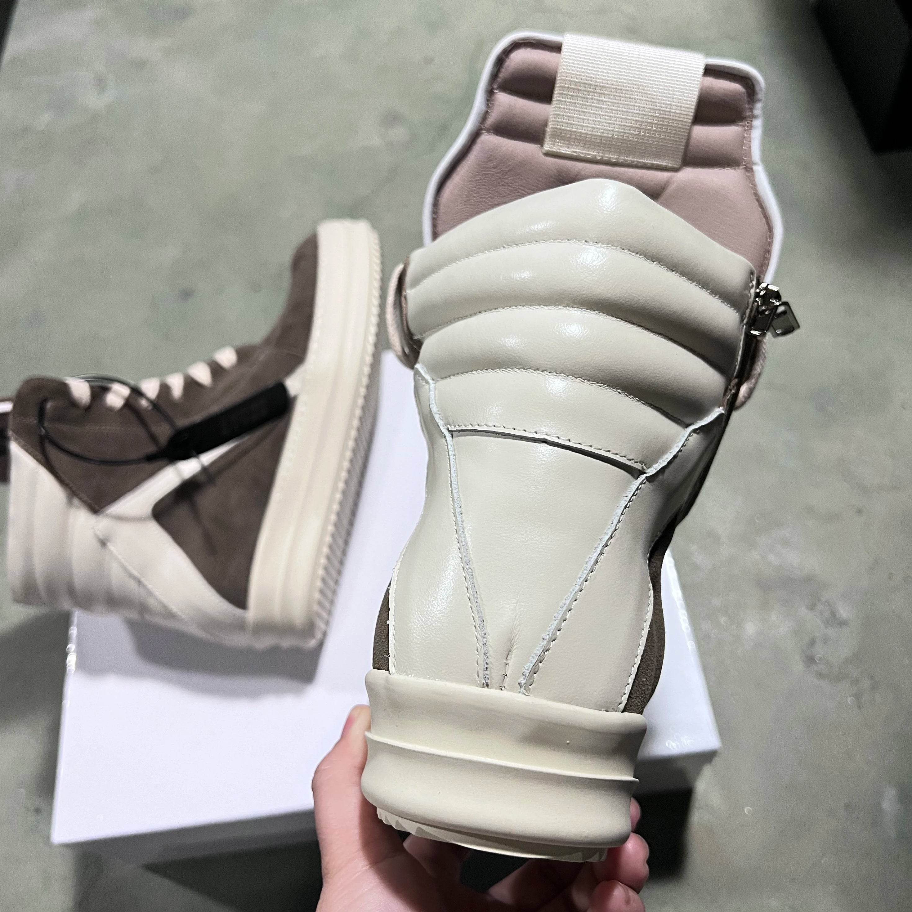 Brand Casual Men Shoe High Top Roman Women Sneaker Quality Brown Geobasket Cow Suede Zip Luxury Thick-sole Flat Ankle Boot - Touchy Style