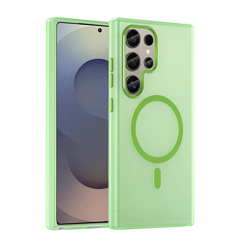 For Magsafe Matte Candy Translucent Phone Case For Galaxy S25 S24 Ultra S23 Plus FE Shockproof Wireless Charging Cover